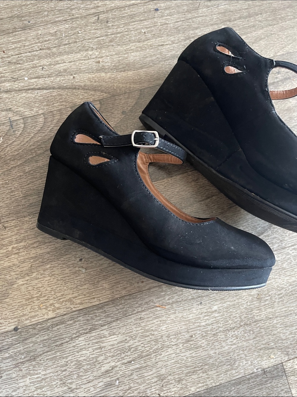 Soda Black Wedge Mary Jane with Buckle Strap